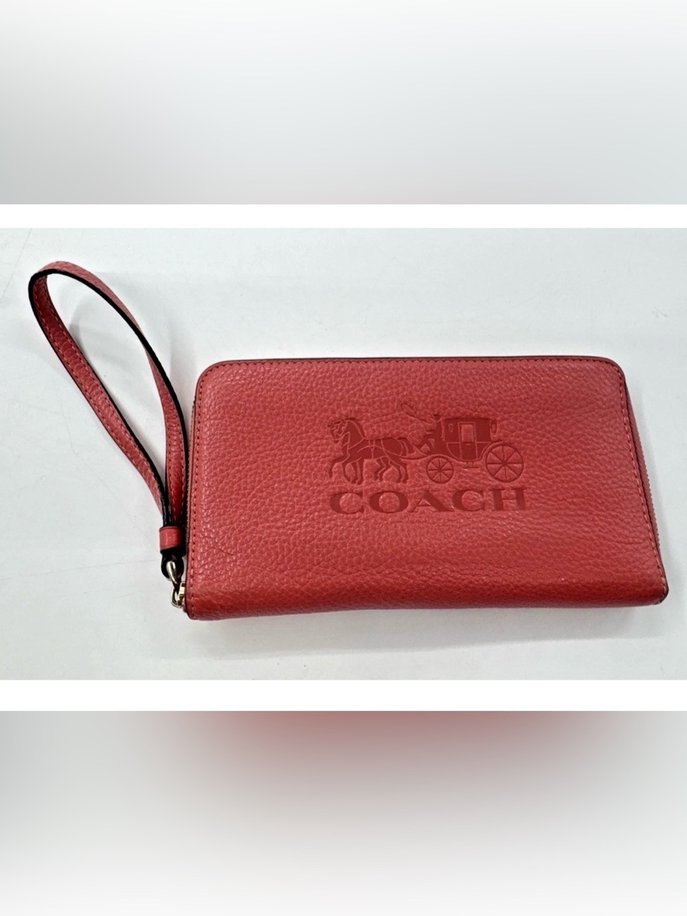 Coach Corner Zip Wristlet with Horse and Carriage Logo Strawberry Haze C7420